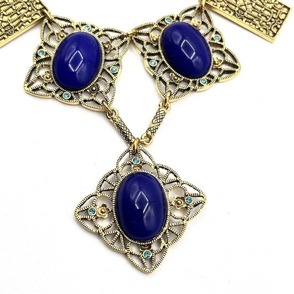 Joan Rivers Faux Lapis Art Nouveau Style Necklace Filigree Statement Necklace - Picture 3 of 10